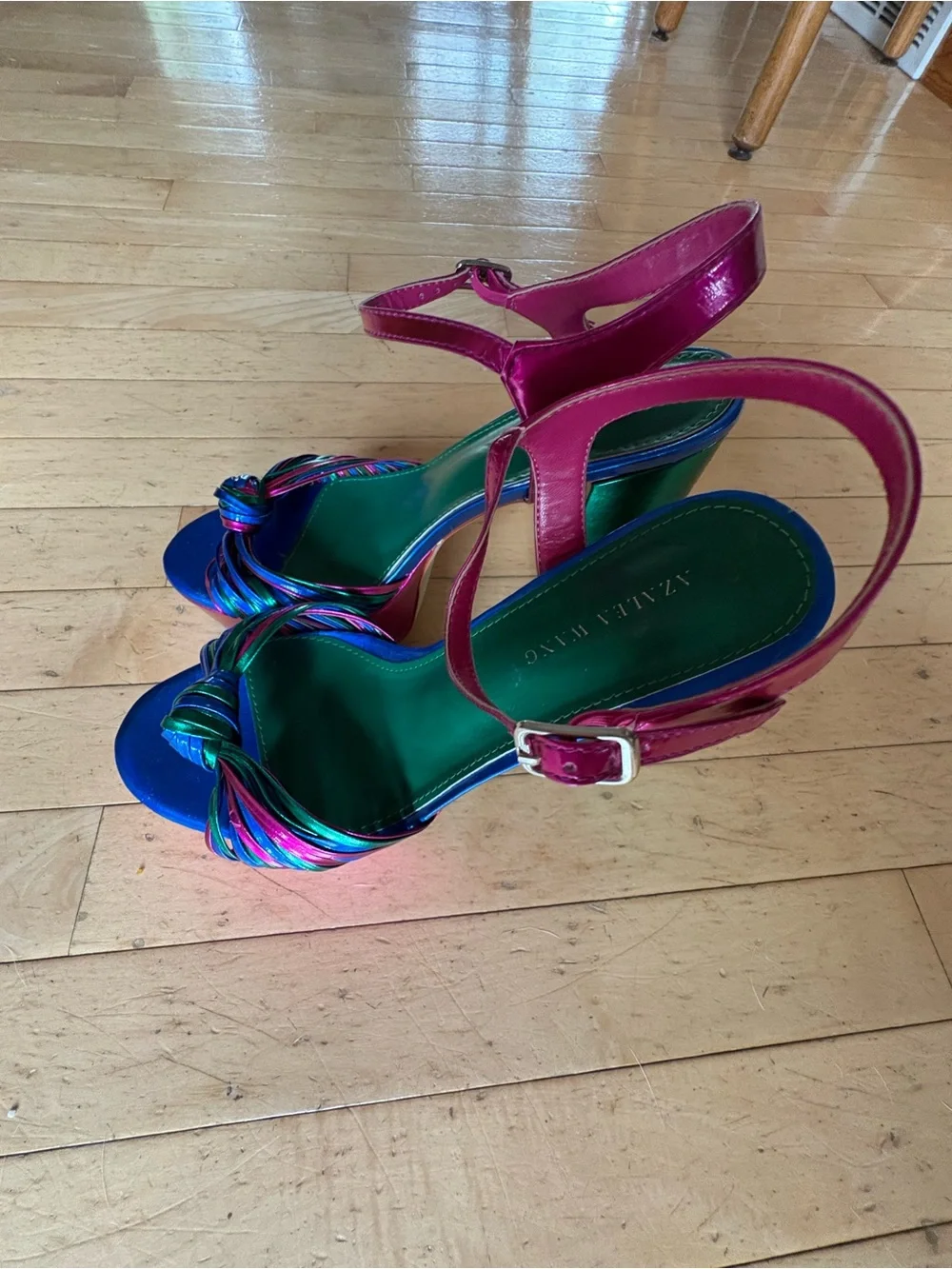 Azalea Wang Aria Multi Metallic Platform Heels Size 8 Pink Green Blue